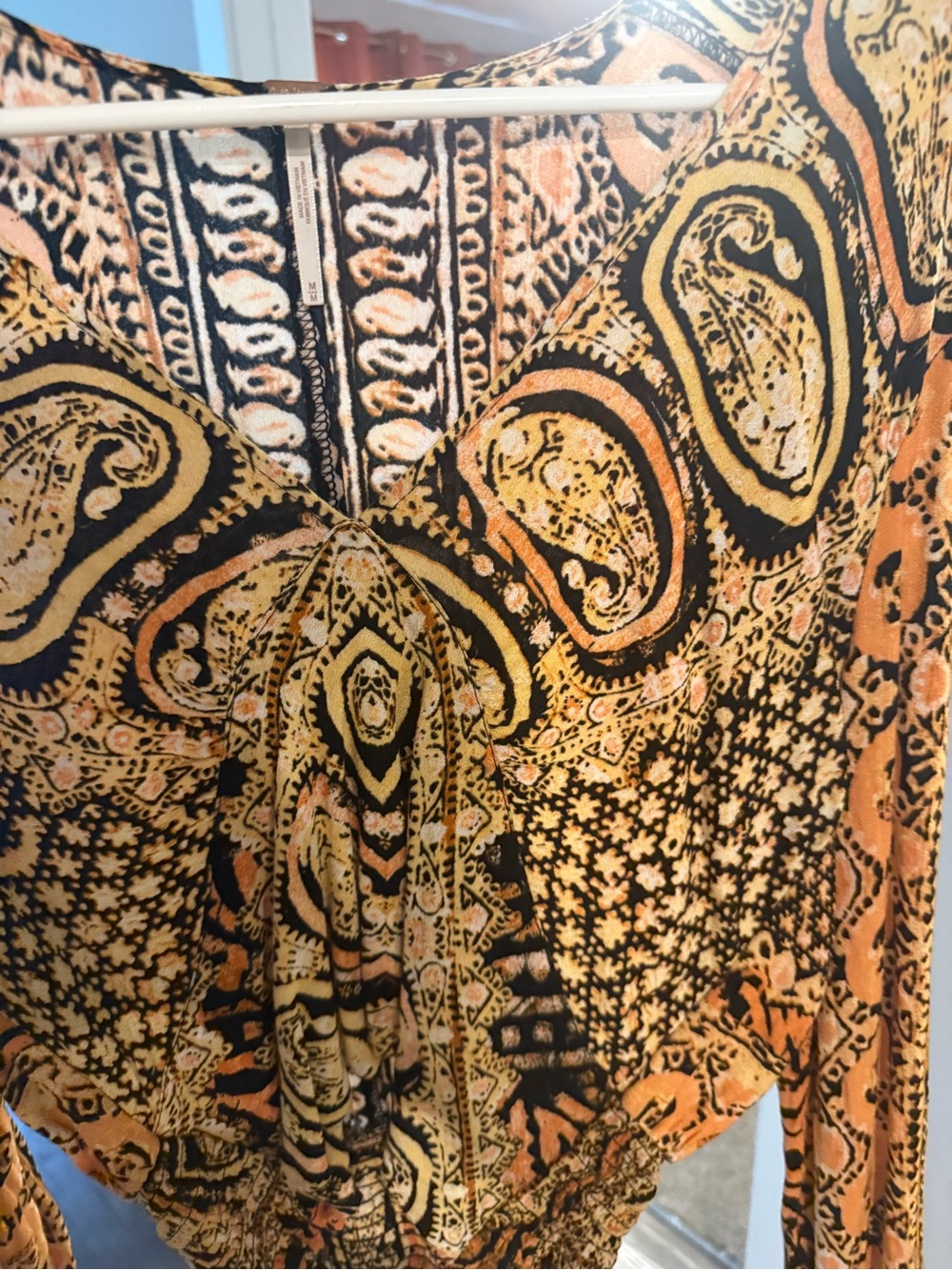 Free People Deep V-Neck Long Sleeve boho Paisley Top - Picture 4 of 6